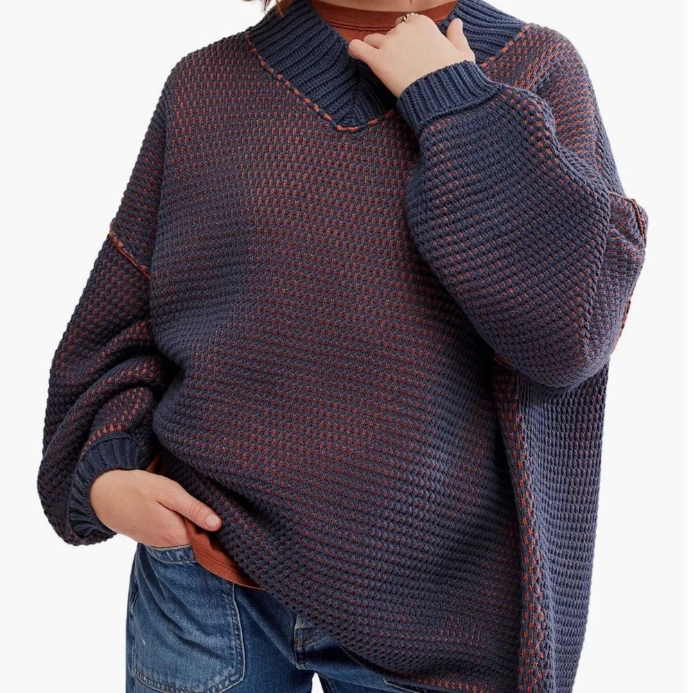 FREE PEOPLE MAISIE CHUNKY V NECK SWEATER M L